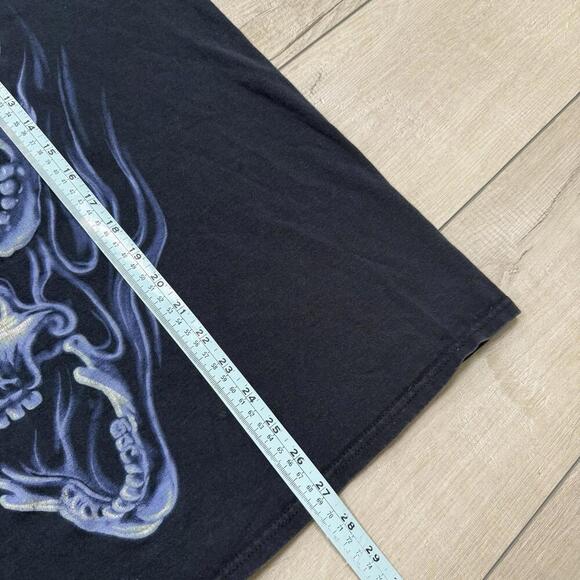 Vintage Y2K Flaming Skulls Grunge Sz L Black Short Sleeve T-Shirt Fruit Of Loom - Picture 7 of 7